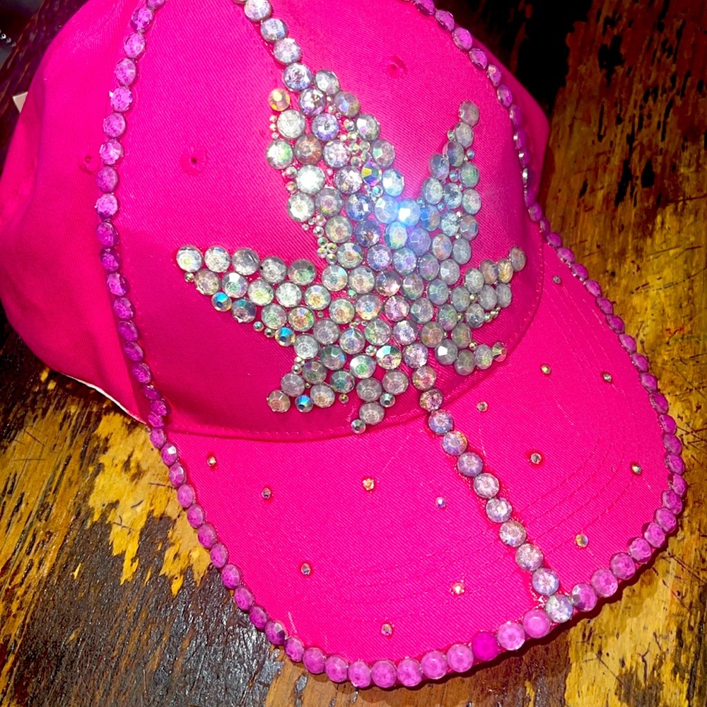 Hand made rhinestone pink hat